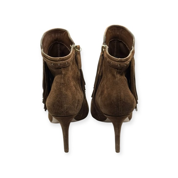 White House Black Market WHBM ꧁ Suede Fringed Heeled Ankle Boots ꧁ Cognac ꧂ 9.5 - Picture 4 of 16